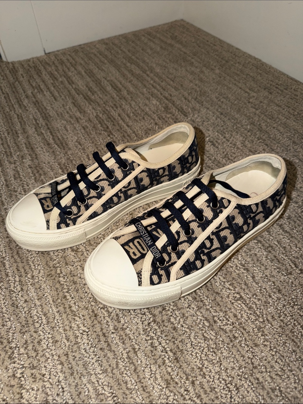 Authentic Dior Beige & Navy Canvas Low-Top Sneakers